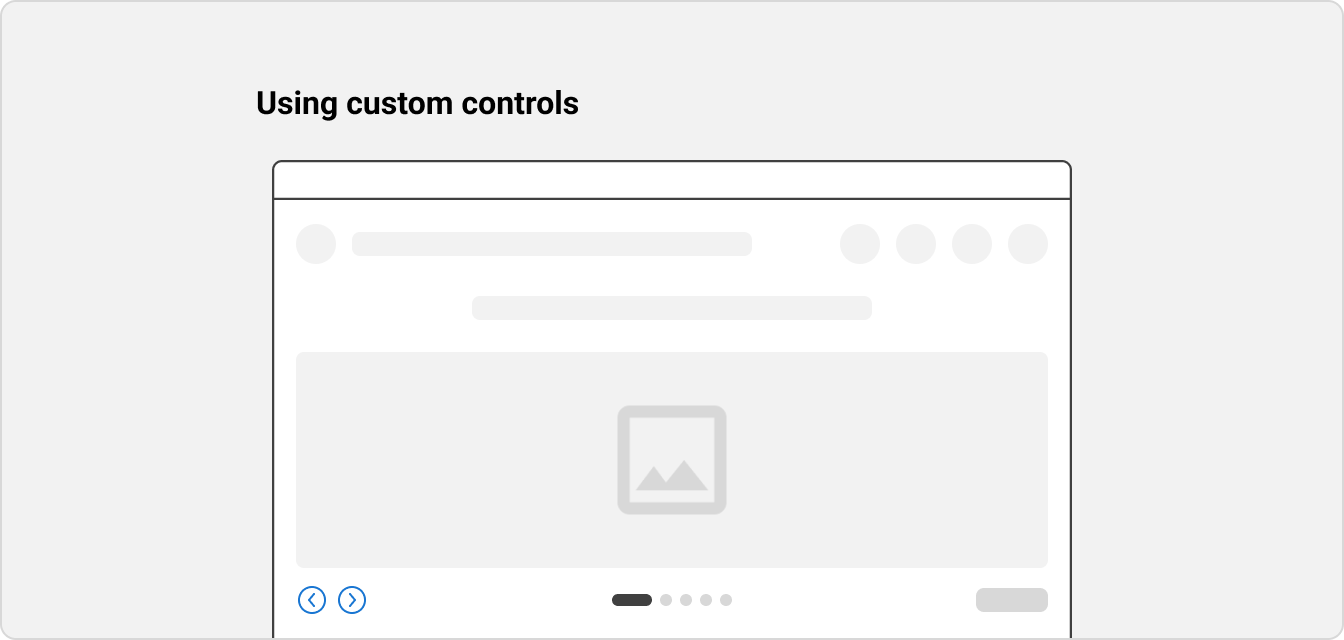 An example of a banner carousel with custom controls that are styled and positioned differently from the default controls.