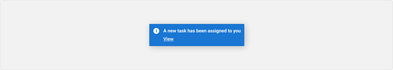 An information toast message that reads 'A new task has been assigned to you' and an 'Undo' link button